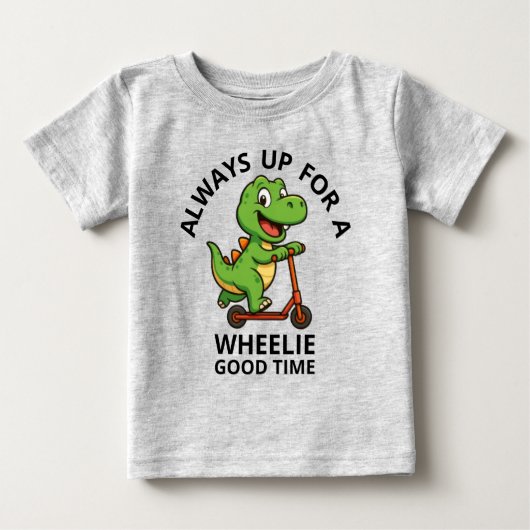 かわいい緑の恐竜の子供用Tシャツ ベビーTシャツ (正面)