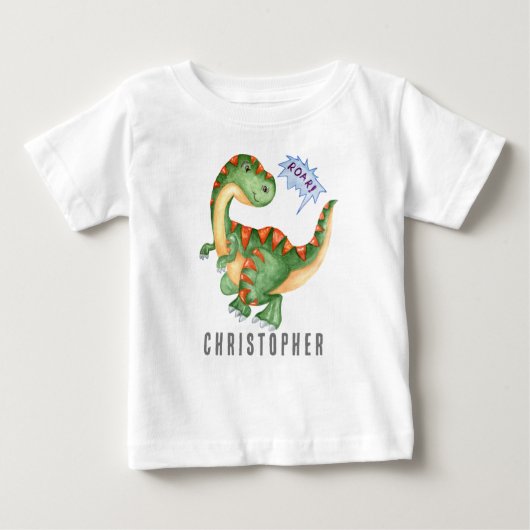 かわいい緑の恐竜の少年たち ベビーTシャツ (正面)