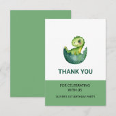 かわいい緑の恐竜の水彩画の子供の誕生日パーティー サンキューカード (正面/裏面)