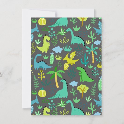 かわいい緑の恐竜の男の子の誕生日パーティー 招待状 (裏面)