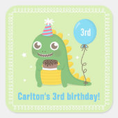 かわいい緑の恐竜の誕生日パーティーお祝い スクエアシール (正面)