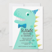 かわいい緑の恐竜の誕生日パーティー 招待状 (正面)