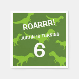かわいい緑の恐竜テーマ誕生日パーティナプキン スタンダードカクテルナプキン