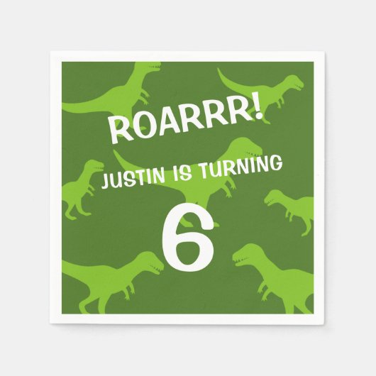 かわいい緑の恐竜テーマ誕生日パーティナプキン スタンダードカクテルナプキン (正面)