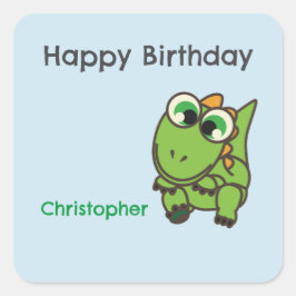 かわいい緑の恐竜ブルー誕生日 スクエアシール