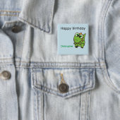 かわいい緑の恐竜ブルー誕生日 缶バッジ (インサイチュ)