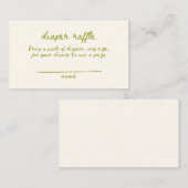 かわいい緑の手書き赤ちゃんシャワーおむつラッフル エンクロージャーカード (正面/裏面)