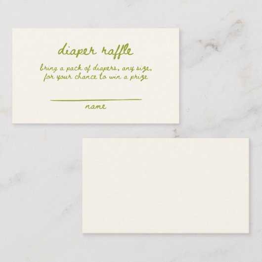 かわいい緑の手書き赤ちゃんシャワーおむつラッフル エンクロージャーカード (正面/裏面)
