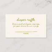 かわいい緑の手書き赤ちゃんシャワーおむつラッフル エンクロージャーカード (正面)