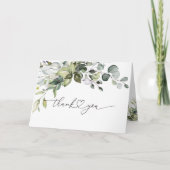 かわいい緑の書道婚約ありがとう サンキューカード (正面)