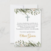 かわいい緑の最初の聖体拝領(編集可能スペインの) サンキューカード (正面)