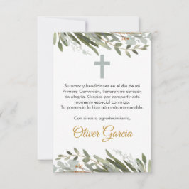 かわいい緑の最初の聖体拝領(編集可能スペインの) サンキューカード