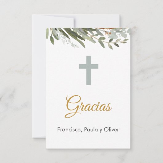 かわいい緑の最初の聖体拝領(編集可能スペインの) サンキューカード (裏面)