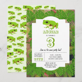 かわいい緑の木のカエル子供の誕生日パーティー 招待状