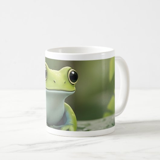 かわいい緑の木のカエル 葉 コーヒーマグカップ (正面右)