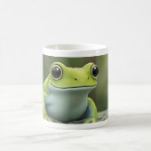かわいい緑の木のカエル 葉 コーヒーマグカップ (中央)