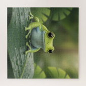 かわいい緑の木のカエル 葉 ジグソーパズル (横)