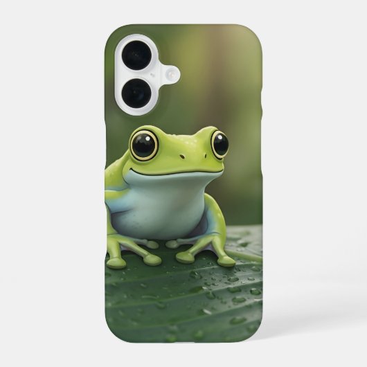 かわいい緑の木のカエル 葉 iPhone 16ケース (裏面)