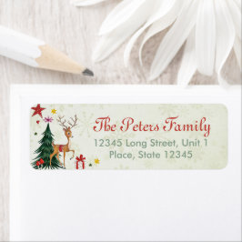かわいい緑の木のガーリークリスマス動物トナカイ ラベル