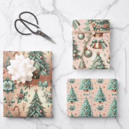 かわいい緑の木のクリスマスプレゼント ラッピングペーパーシート