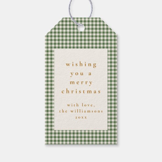 かわいい緑の格子状のカスタムクリスマスの願い ギフトタグ (正面)