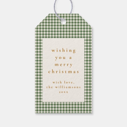 かわいい緑の格子状のカスタムクリスマスの願い ギフトタグ (裏面)