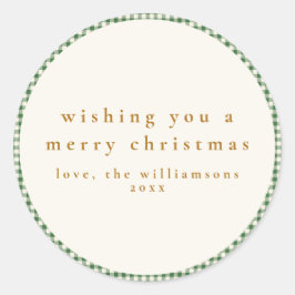 かわいい緑の格子状のカスタムクリスマスの願い ラウンドシール
