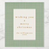 かわいい緑の格子状のカスタムクリスマスの願い ワインラベル (シングルラベル)