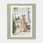 かわいい緑の格子状のカスタム家族の写真クリスマス フリースブランケット (正面)