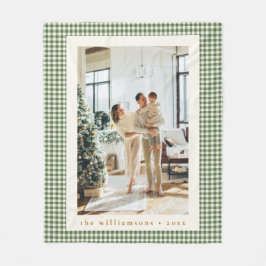 かわいい緑の格子状のカスタム家族の写真クリスマス フリースブランケット