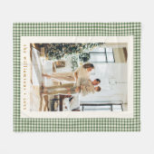 かわいい緑の格子状のカスタム家族の写真クリスマス フリースブランケット (正面(横))