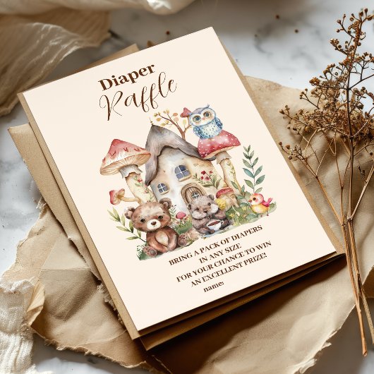 かわいい緑の森の動物おむつラッフル エンクロージャーカード