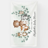 かわいい緑の森の動物たちの赤ちゃんシャワーがようこそ 横断幕 (縦)