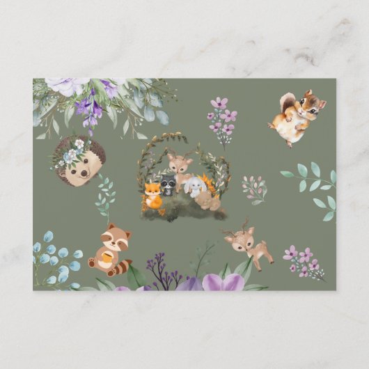 かわいい緑の森の動物の森おむつラッフル エンクロージャーカード (裏面)