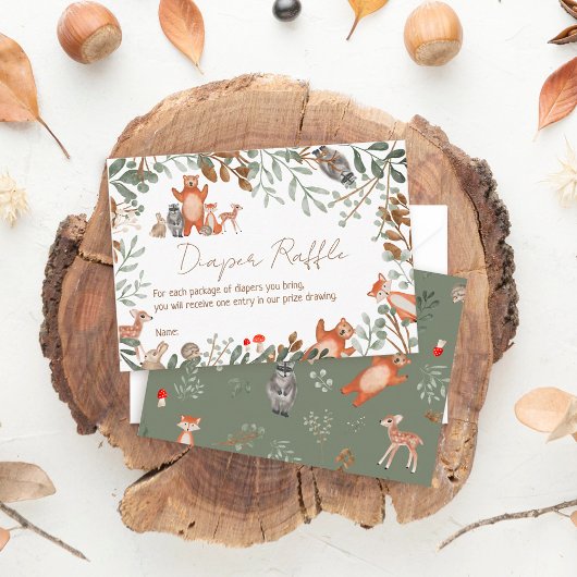 かわいい緑の森の動物の森おむつラッフル エンクロージャーカード