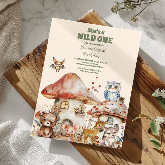 かわいい緑の森の動物1st誕生日パーティー 招待状