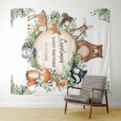 かわいい緑の森の森の動物たちがベビーシャワー タペストリー (インサイチュ(横))