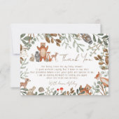 かわいい緑の森林動物の森の赤ちゃんシャワー サンキューカード (正面)