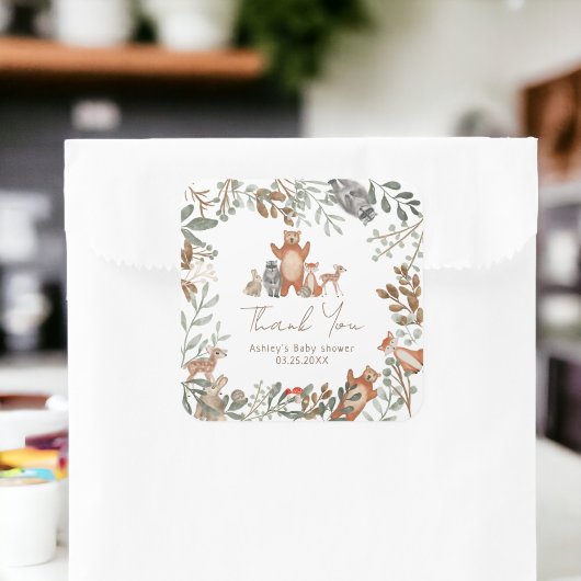 かわいい緑の森林動物の森の赤ちゃんシャワー スクエアシール