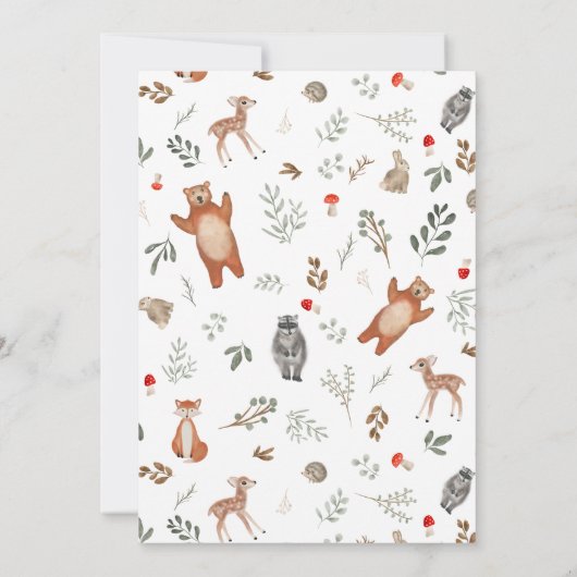 かわいい緑の森林動物の森の赤ちゃんシャワー 招待状 (裏面)