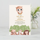 かわいい緑の森林動物の森の赤ちゃんシャワー 招待状 (スタンド正面)