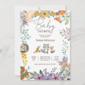 かわいい緑の森林動物の森の赤ちゃんシャワー 招待状 (正面)
