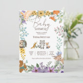 かわいい緑の森林動物の森の赤ちゃんシャワー 招待状 (スタンド正面)