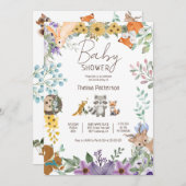 かわいい緑の森林動物の森の赤ちゃんシャワー 招待状 (正面/裏面)