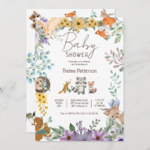 かわいい緑の森林動物の森の赤ちゃんシャワー