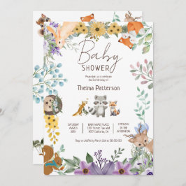 かわいい緑の森林動物の森の赤ちゃんシャワー 招待状