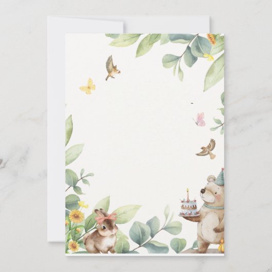 かわいい緑の森林動物の森の赤ちゃんシャワー 招待状 (裏面)