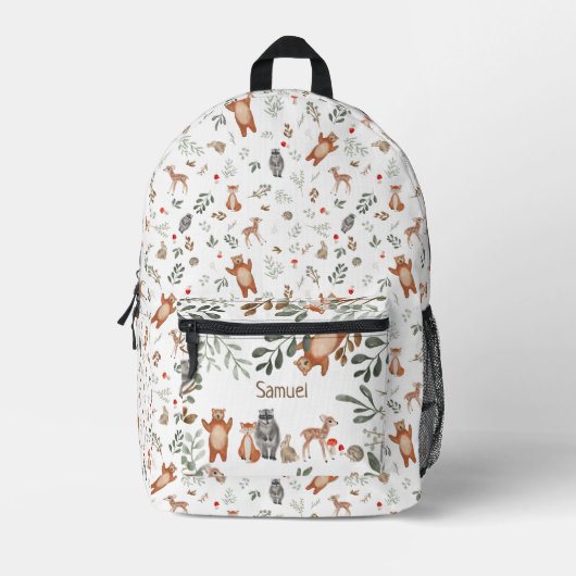 かわいい緑の森林動物の森林模様 プリントバックパック (正面)