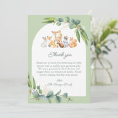 かわいい緑の森林動物の赤ちゃんシャワー サンキューカード (スタンド正面)