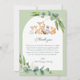 かわいい緑の森林動物の赤ちゃんシャワー サンキューカード